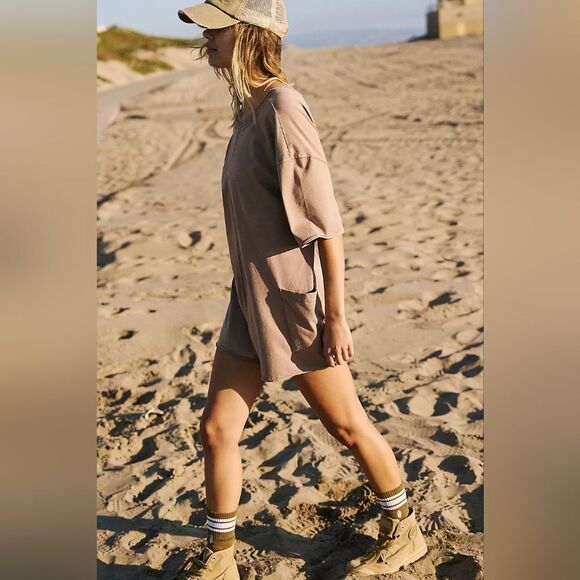 NWOT Free People Hot Shot Tee Romper in Mocha Latte - Picture 4 of 16